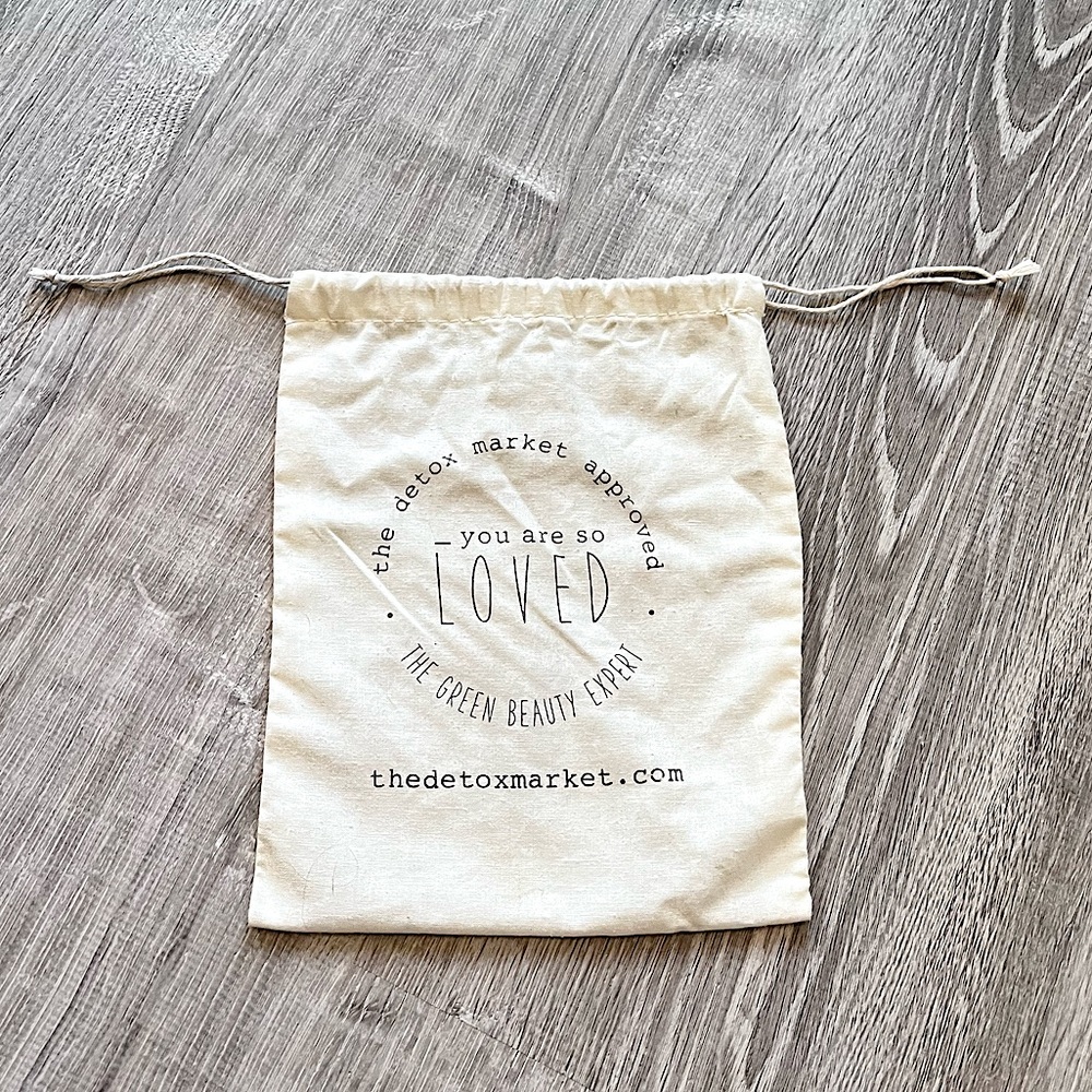 The Detox Market Muslin Tan Black Makeup Pull String Bag Clean Beauty